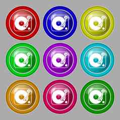 留声机乙烯基图标标志象征轮色彩鲜艳的按钮