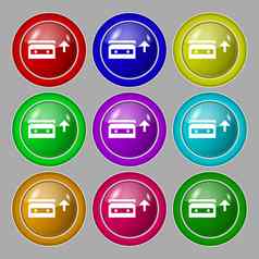 音频盒式磁带图标标志象征轮色彩鲜艳的按钮