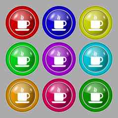 咖啡图标标志象征轮色彩鲜艳的按钮