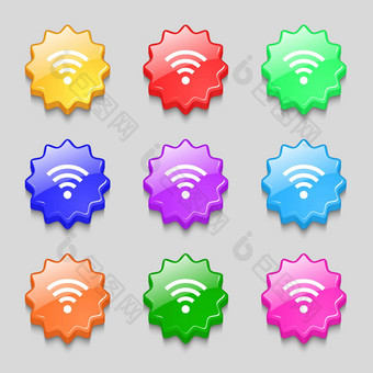 无线网络标志无线网络象征无线网络图标区符号波浪色彩鲜艳的按钮