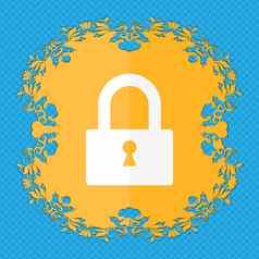 锁标志图标储物柜象征花平设计蓝色的摘要背景的地方文本
