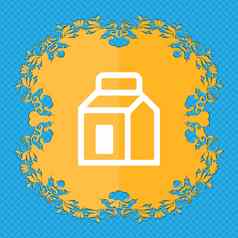 牛奶汁饮料纸箱包花平设计蓝色的摘要背景的地方文本
