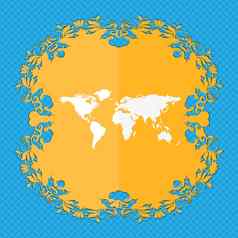 全球标志图标世界地图地理位置象征花平设计蓝色的摘要背景的地方文本