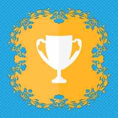 赢家杯标志图标授予赢家象征奖杯花平设计蓝色的摘要背景的地方文本