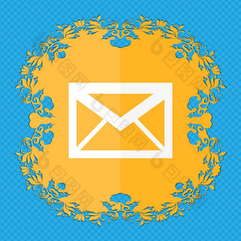 邮件图标<strong>信封</strong>象征消息标志导航按钮花平设计蓝色的摘要背景的地方文本