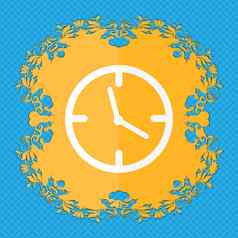 时钟时间标志图标机械看象征花平设计蓝色的摘要背景的地方文本