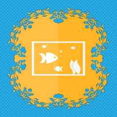 水族馆鱼水图标标志花平设计蓝色的摘要背景的地方文本