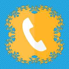电话标志图标支持象征调用中心花平设计蓝色的摘要背景的地方文本