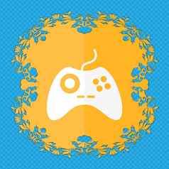 操纵杆标志图标视频游戏象征花平设计蓝色的摘要背景的地方文本