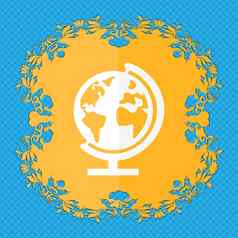 全球标志图标世界地图地理位置象征地球仪站研究花平设计蓝色的摘要背景的地方文本