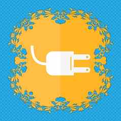 电插头标志图标权力能源象征花平设计蓝色的摘要背景的地方文本