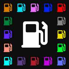 汽油气体站车燃料图标标志很多色彩斑斓的符号设计
