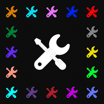 螺丝刀关键设置图标标志很多色彩斑斓的符号设计