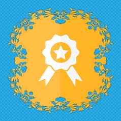 奖金牌荣誉图标标志花平设计蓝色的摘要背景的地方文本