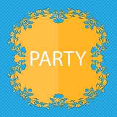 聚会，派对标志图标生日空气气球绳子丝带象征花平设计蓝色的摘要背景的地方文本