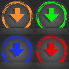 下载标志下载平图标负载标签时尚现代风格橙色绿色蓝色的红色的设计