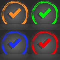 检查马克标志图标确认批准象征时尚现代风格橙色绿色蓝色的红色的设计