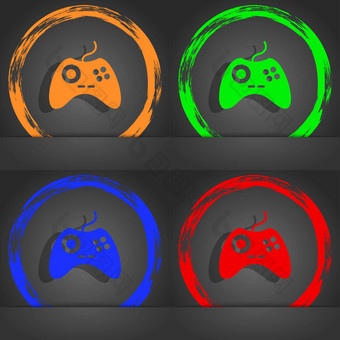 操纵杆标志图标视频游戏象征时尚现代风格橙色绿色蓝色的红色的设计