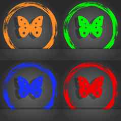 蝴蝶标志图标昆虫象征时尚现代风格橙色绿色蓝色的红色的设计
