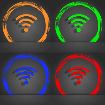 无线网络标志无线网络象征无线网络图标区时尚现代风格橙色绿色蓝色的红色的设计