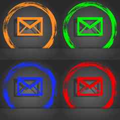 邮件图标信封象征消息标志导航按钮时尚现代风格橙色绿色蓝色的红色的设计