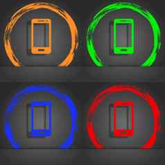 智能手机标志图标支持象征调用中心时尚现代风格橙色绿色蓝色的红色的设计