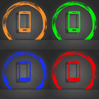 智能手机标志图标支持象征调用中心时尚现代风格橙色绿色蓝色的红色的设计