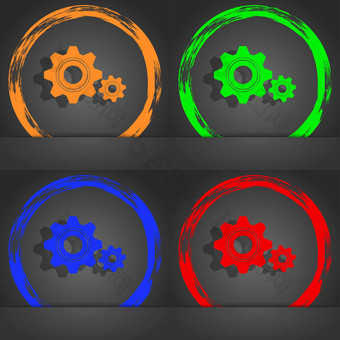 齿轮设置标志图标齿轮齿轮机制象征时尚现代风格橙色绿色蓝色的红色的设计