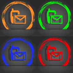 邮件图标信封象征消息短信标志时尚现代风格橙色绿色蓝色的红色的设计