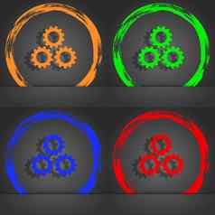 齿轮设置标志图标齿轮齿轮机制象征时尚现代风格橙色绿色蓝色的红色的设计