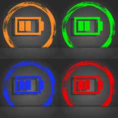 电池一半水平标志图标低电象征时尚现代风格橙色绿色蓝色的红色的设计