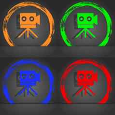 视频相机标志图标内容按钮时尚现代风格橙色绿色蓝色的红色的设计
