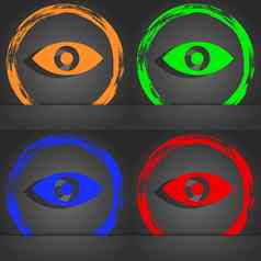 眼睛发布内容第六感觉直觉图标象征时尚现代风格橙色绿色蓝色的绿色设计