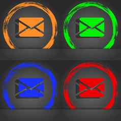邮件信封消息图标象征时尚现代风格橙色绿色蓝色的绿色设计
