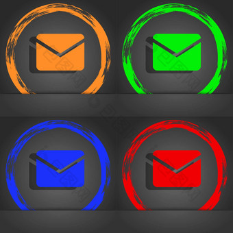 邮件<strong>信封</strong>消息图标象征<strong>时尚</strong>现代风格橙色绿色蓝色的绿色设计