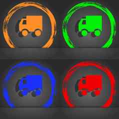 交付卡车图标象征时尚现代风格橙色绿色蓝色的绿色设计