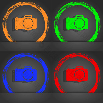 照片相机标志图标数字照片相机象征时尚现代风格橙色绿色蓝色的红色的设计
