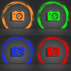数字照片相机图标象征时尚现代风格橙色绿色蓝色的绿色设计