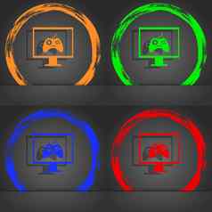 操纵杆监控标志图标视频游戏象征时尚现代风格橙色绿色蓝色的红色的设计