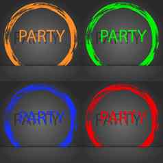 聚会，派对标志图标生日空气气球绳子丝带象征时尚现代风格橙色绿色蓝色的红色的设计