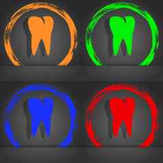 牙图标时尚现代风格橙色绿色蓝色的红色的设计