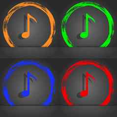 音乐请注意图标标志时尚现代风格橙色绿色蓝色的红色的设计
