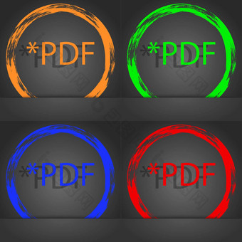 PDF文件文档图标下载PDF按钮PDF文件扩展象征时尚现代风格橙色绿色蓝色的红色的设计