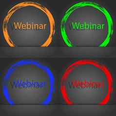 网络研讨会网络相机标志图标在线web-study象征时尚现代风格橙色绿色蓝色的红色的设计