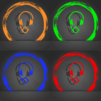 耳机图标象征时尚现代风格橙色绿色蓝色的绿色设计
