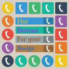 电话标志图标支持象征调用中心集二十彩色的平轮广场矩形按钮