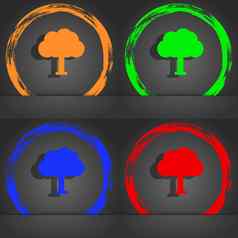 树森林图标象征时尚现代风格橙色绿色蓝色的绿色设计