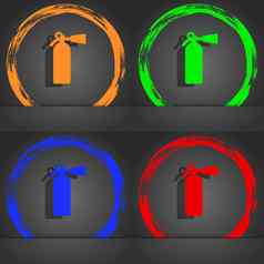 火灭火器图标象征时尚现代风格橙色绿色蓝色的绿色设计