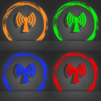 无线网络<strong>互联网</strong>图标象征时尚现代风格橙色绿色<strong>蓝色</strong>的绿色设计