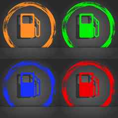 汽车气体站图标象征时尚现代风格橙色绿色蓝色的绿色设计